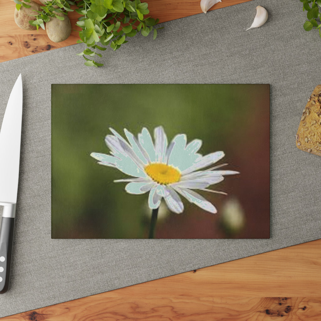 White Daisy Photograph Glass Cutting Board | Floral Kitchen Decor