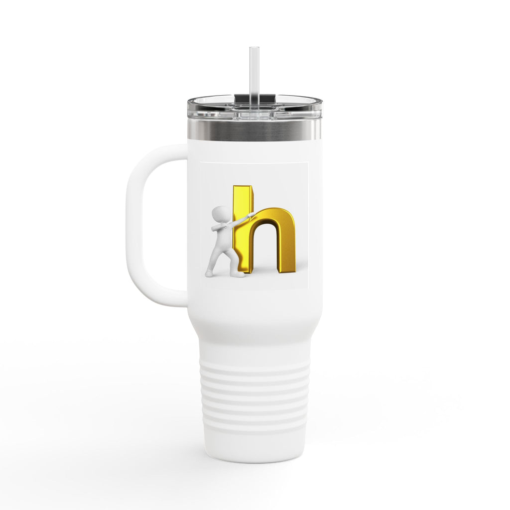 3D Gold Letter H with Figure | Travel Mug