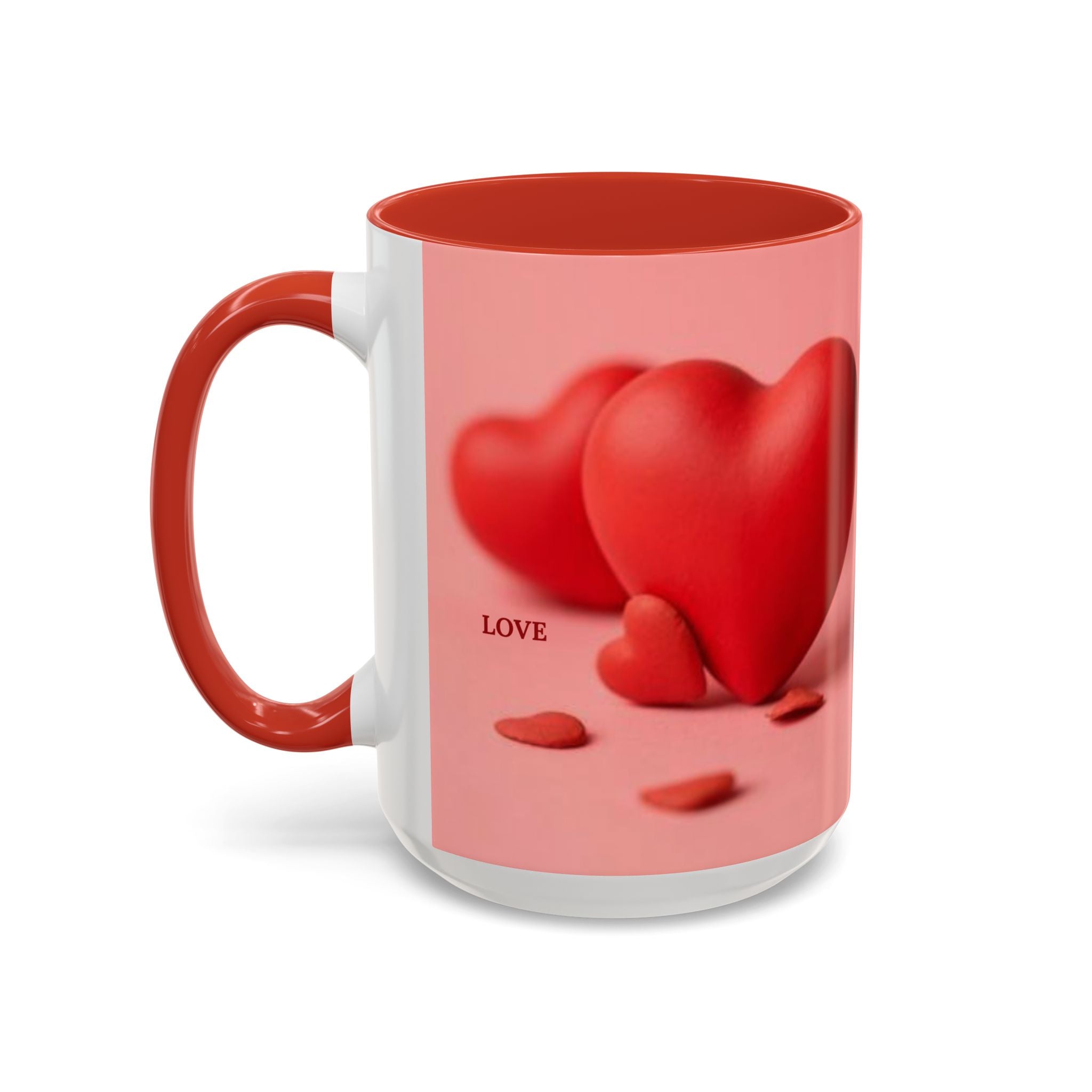 Red Heart Love Design Accent Coffee Mug | Valentine Heart Ceramic Mug
