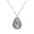 Money Print Oval Pendant Necklace — Teardrop Floral Cash Locket Jewelry