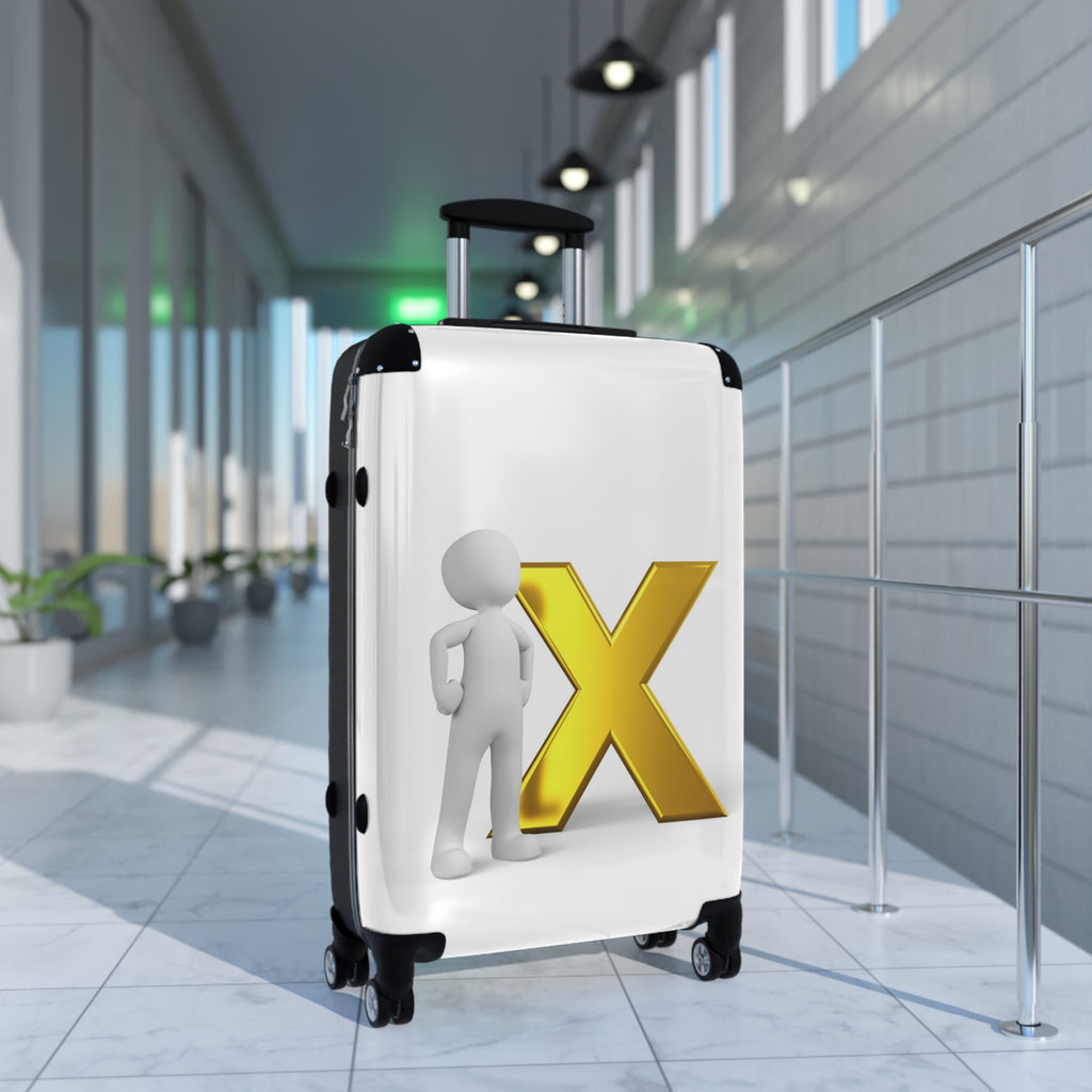 3D Stick Figure with Gold X Suitcase | Personalized Luggage Sticker