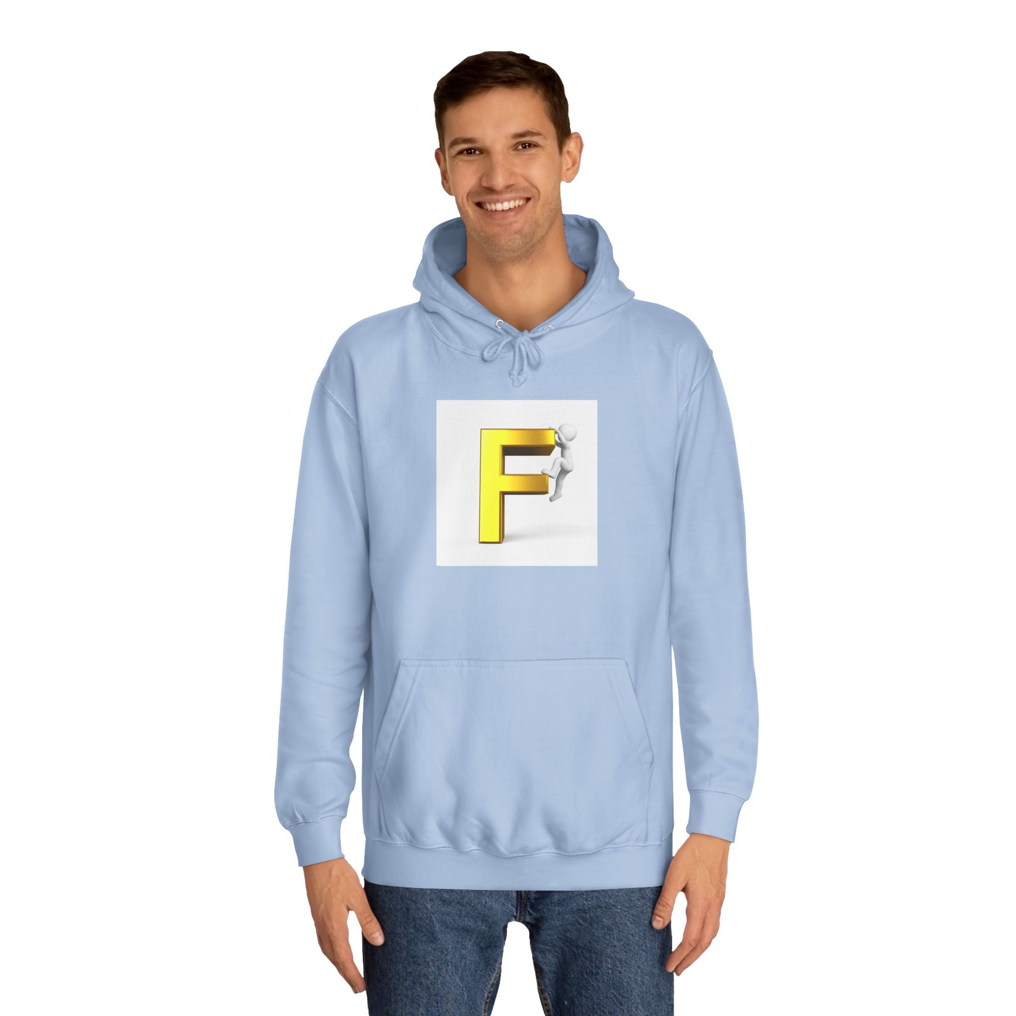 3D Gold Letter F Hoodie | Climbing Figurine Letterman Style