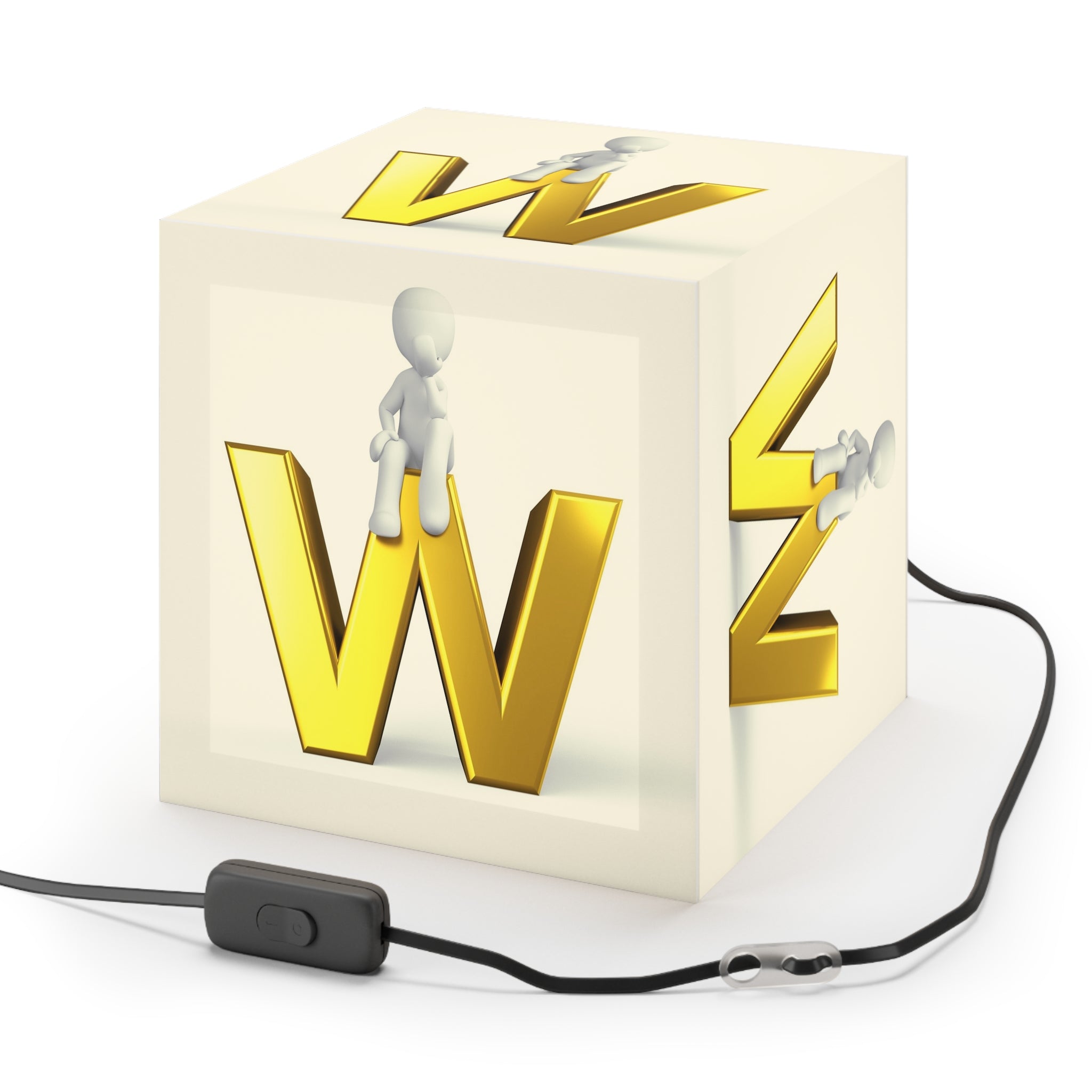 3D Gold Letter W Light Cube Lamp | Modern Alphabet Nightlight