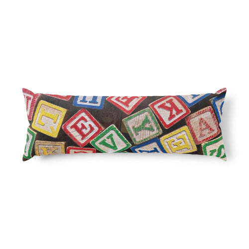 Traversin à motif de blocs de l'alphabet | Blocs de lettres jouets vintage