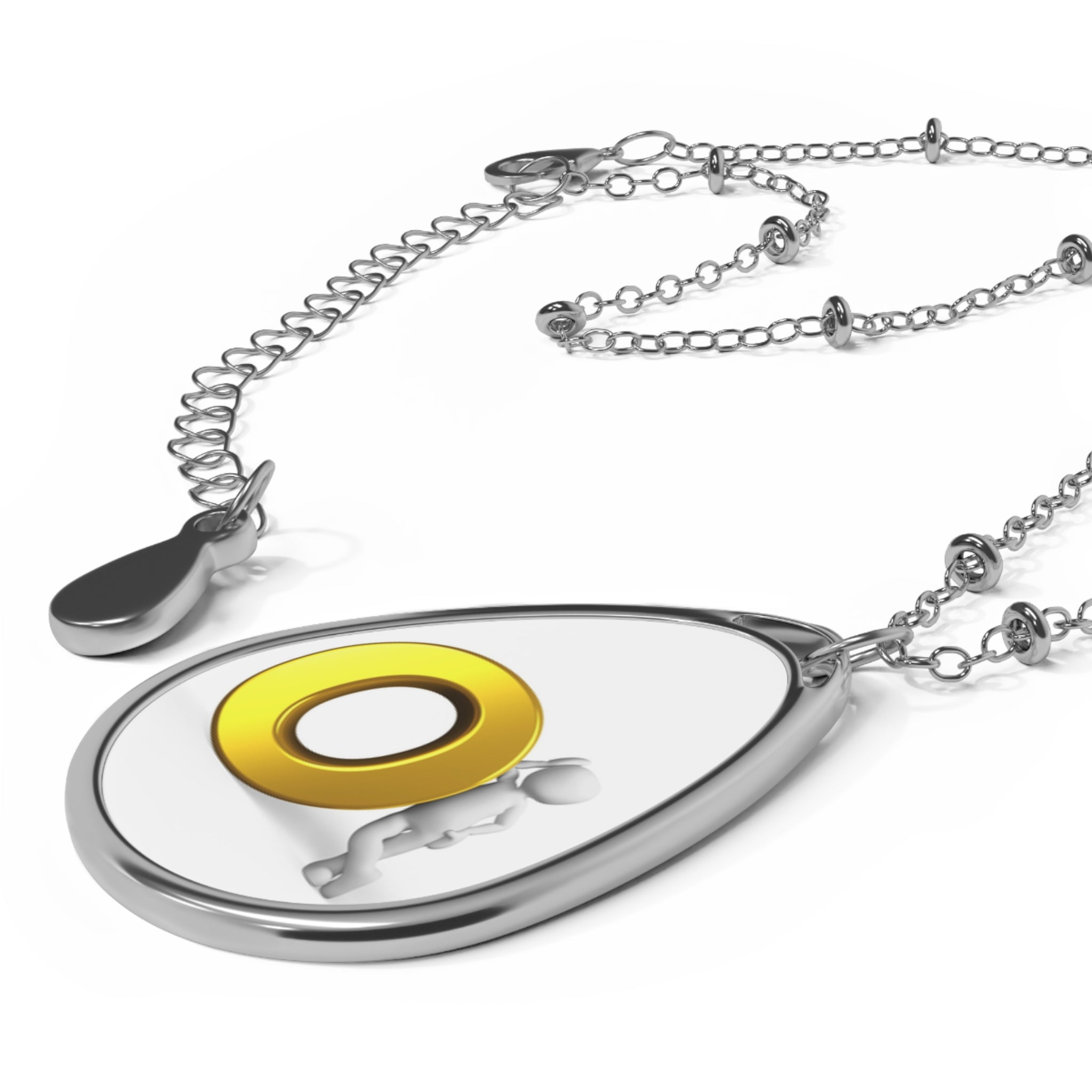 Oval Pendant Necklace with Gold Letter O — Minimalist Teardrop Jewelry