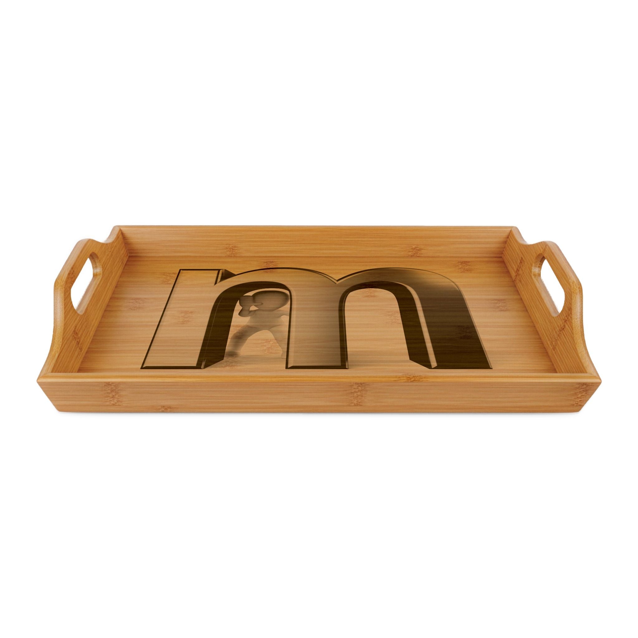 Lowercase Monogram M Serving Tray | Bamboo Engraved Initial Tray