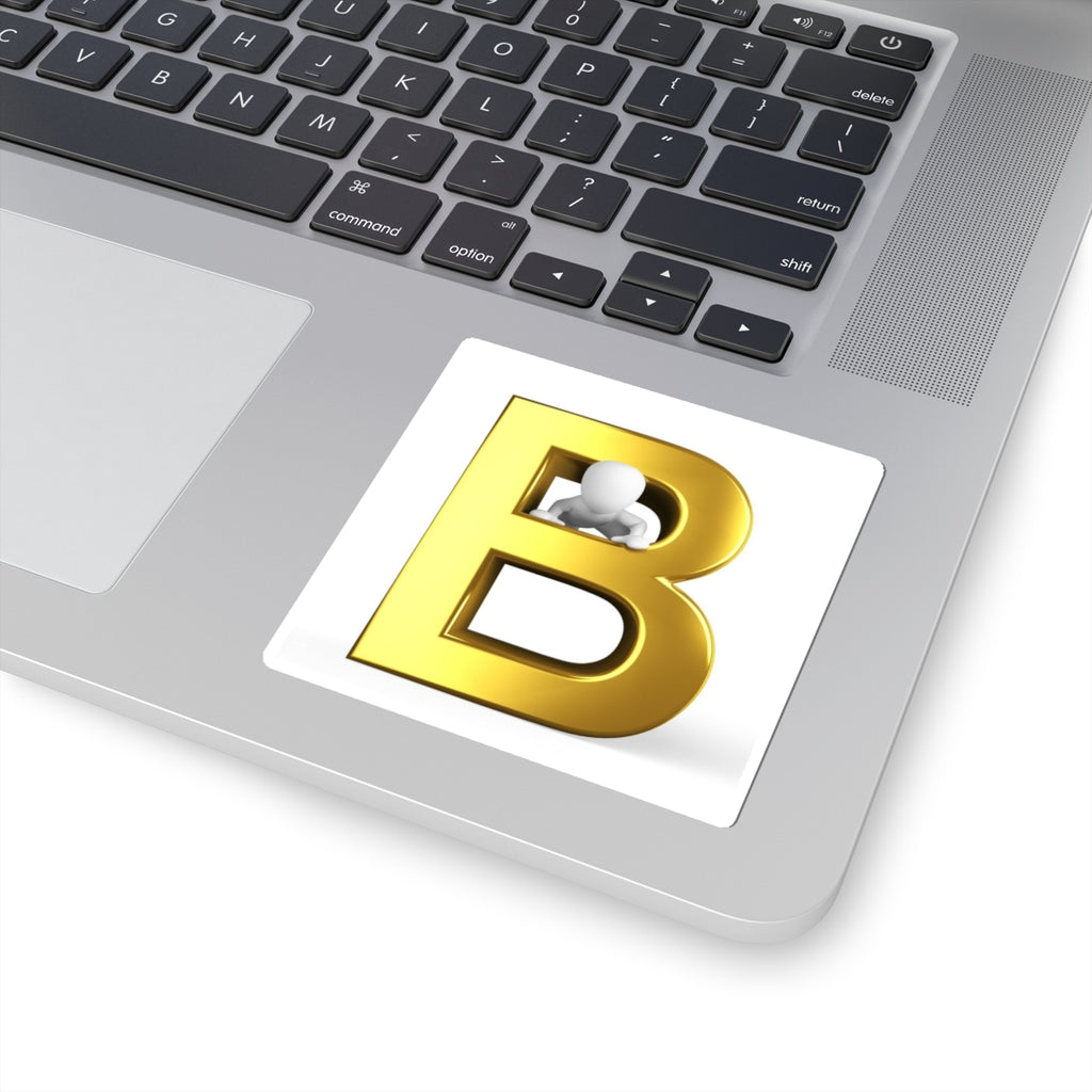 Gold 3D Letter B with Figure kiss-cut sticker | Monogram Sticker