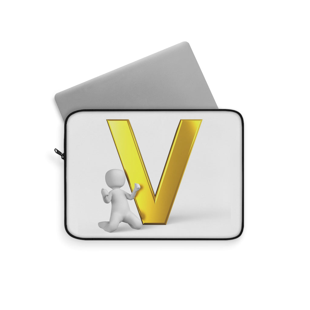 Gold Letter V with 3D Figure Laptop Sleeve | Monogram Initial V