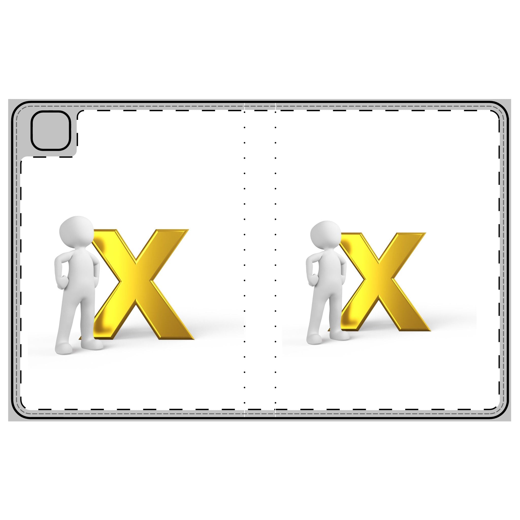 Étui Folio pour Tablette 3D Bonhomme Allumette avec Croix Dorée | Design Blanc Minimaliste