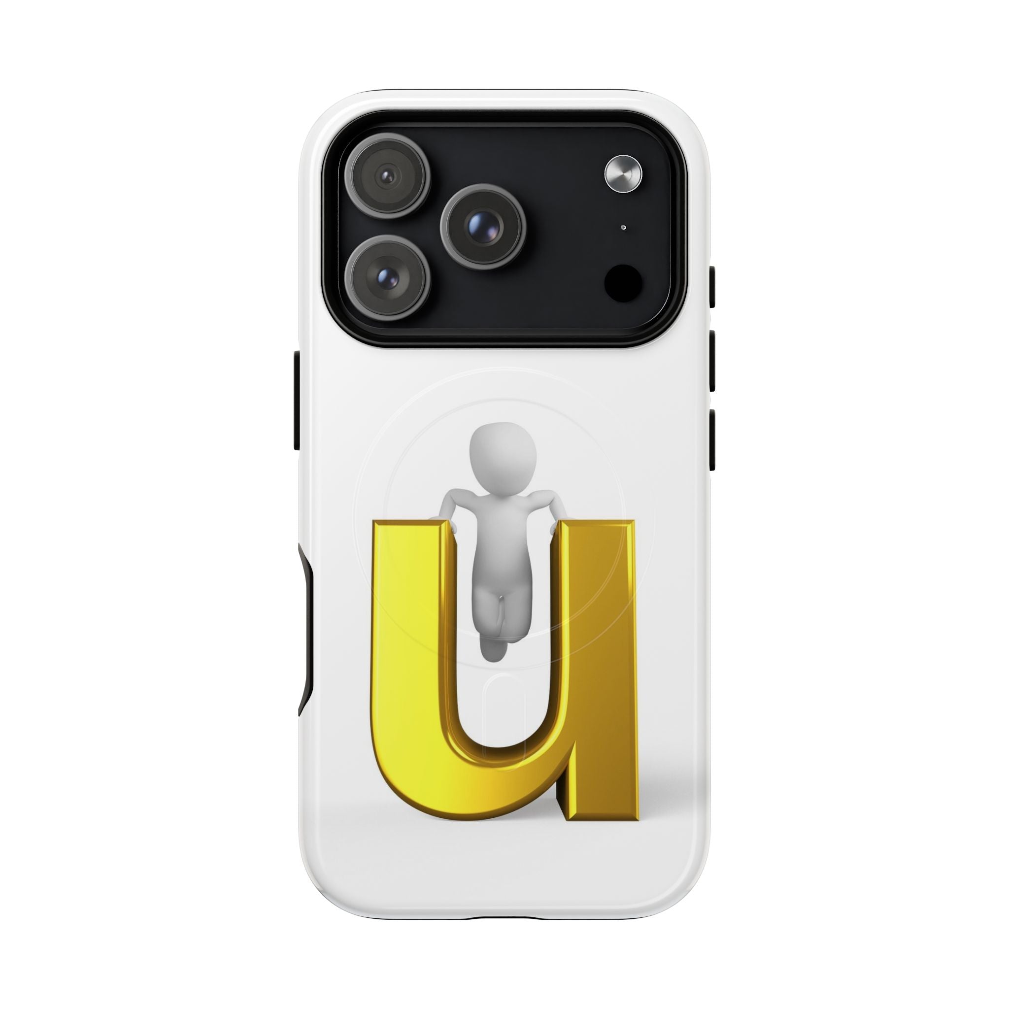 Coque de téléphone 3D Personnage avec Lettre U Dorée | Coque Magnétique Robuste