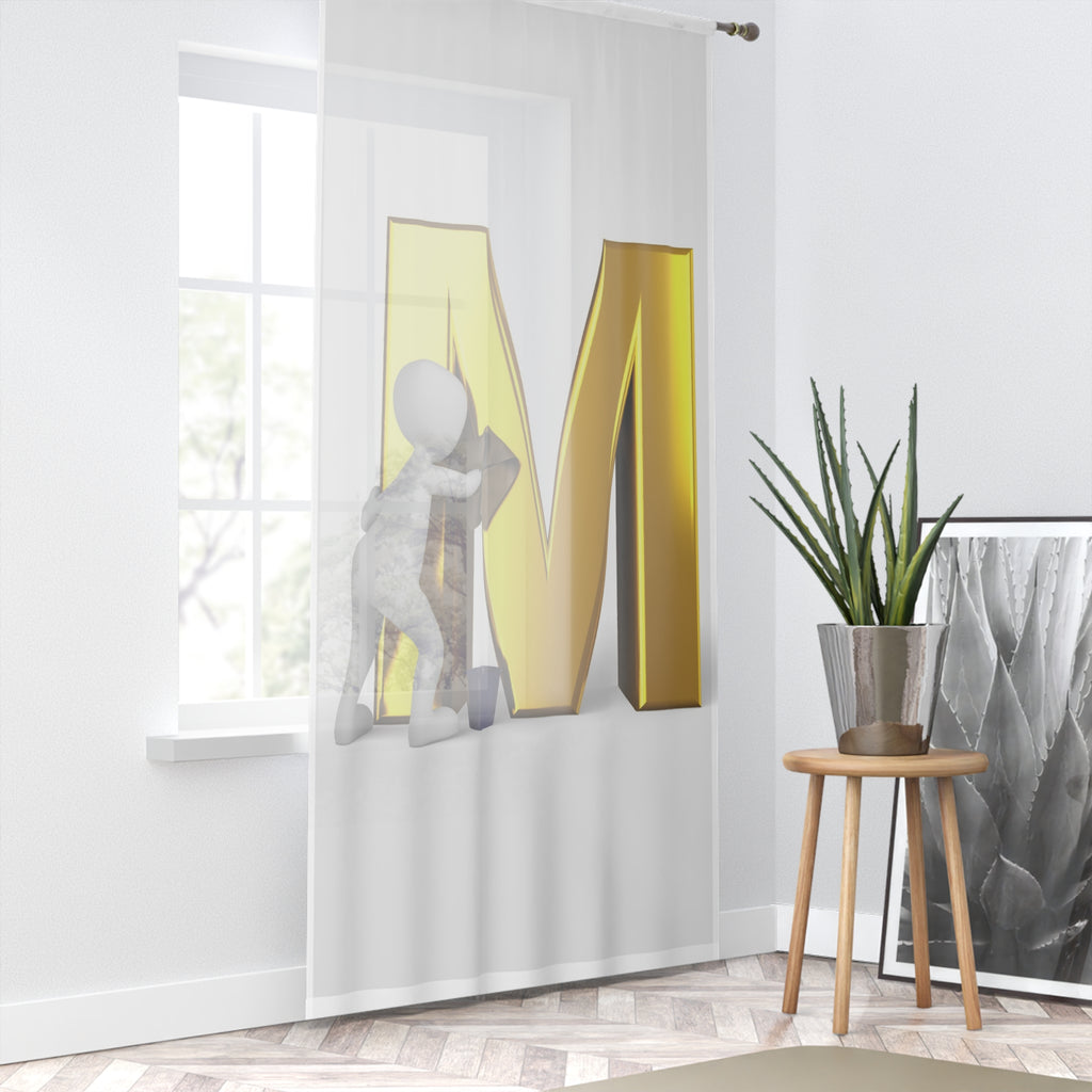 Gold Letter M with Painter Figure Window Curtain | Monogram Initial Decor