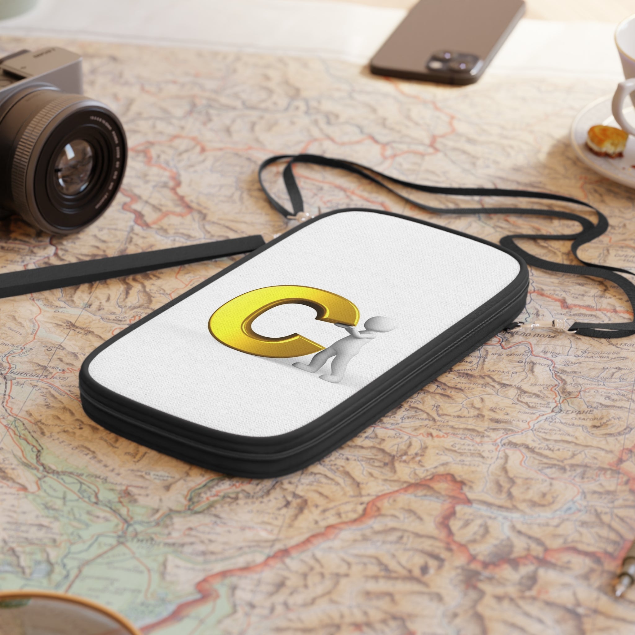 3D Gold Letter C with Character Passport Wallet | Monogram Travel Organizer