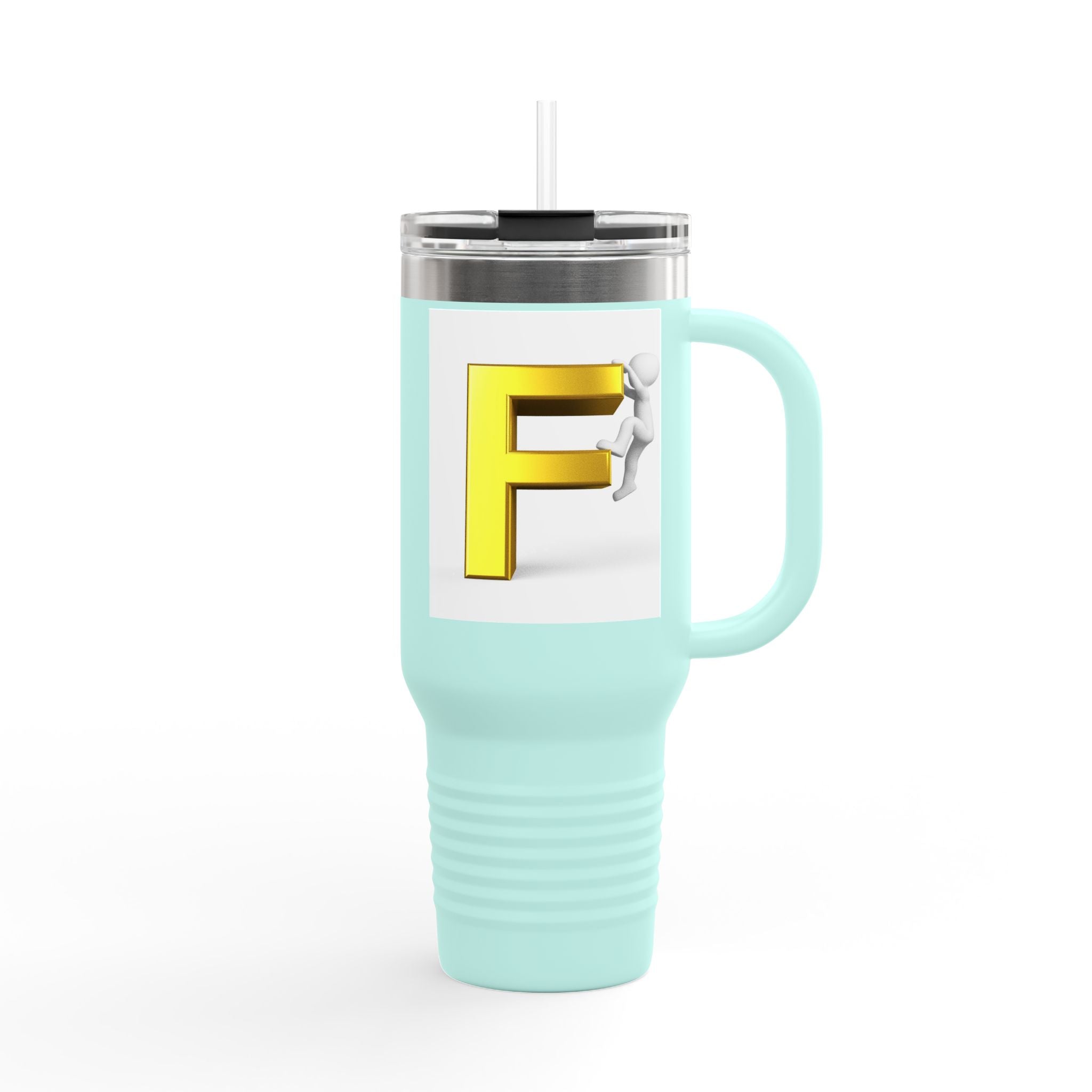 3D Figure Climbing Yellow Letter F Travel Mug | Insulated 40oz