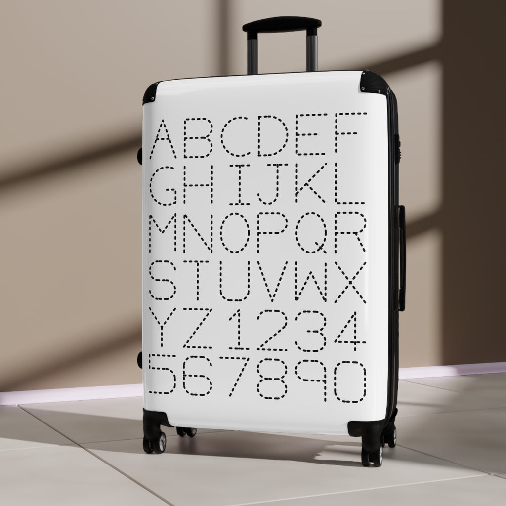 Alphabet Numbers Suitcase | Monochrome Letter Grid Luggage