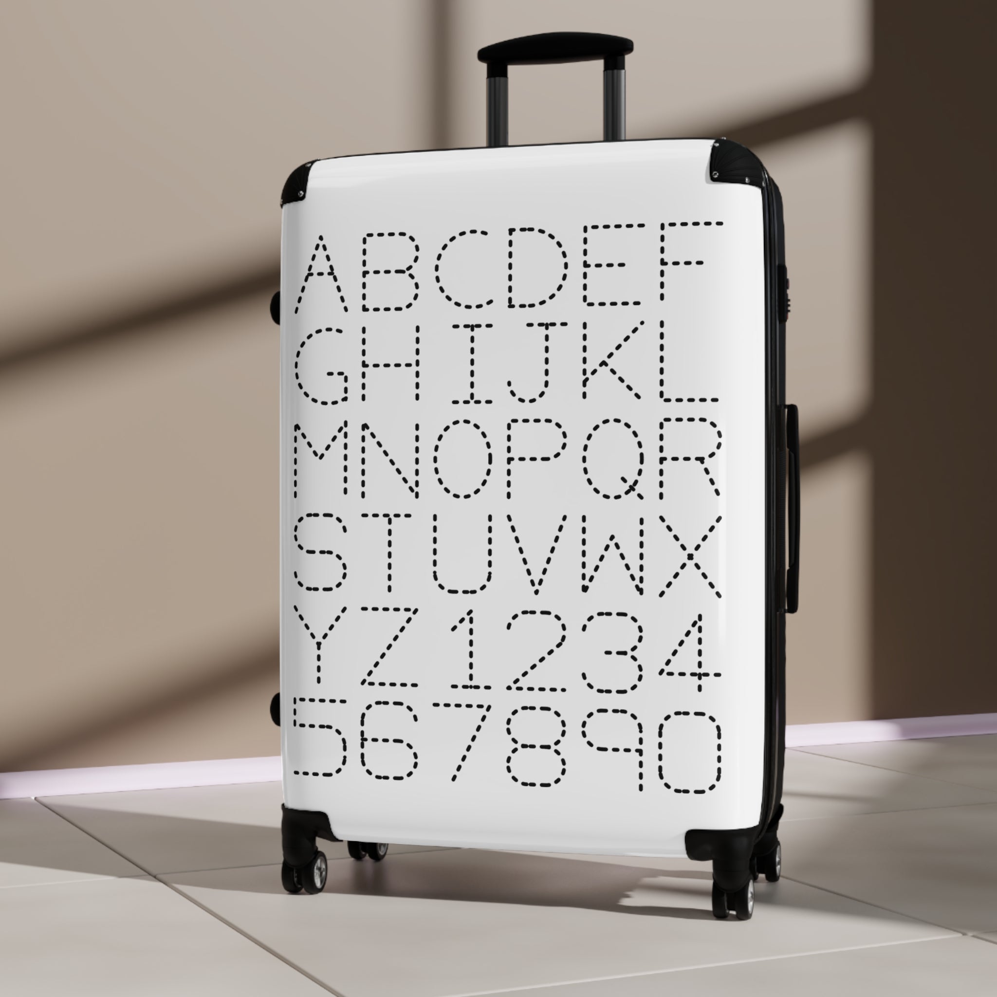 Alphabet Numbers Suitcase | Monochrome Letter Grid Luggage