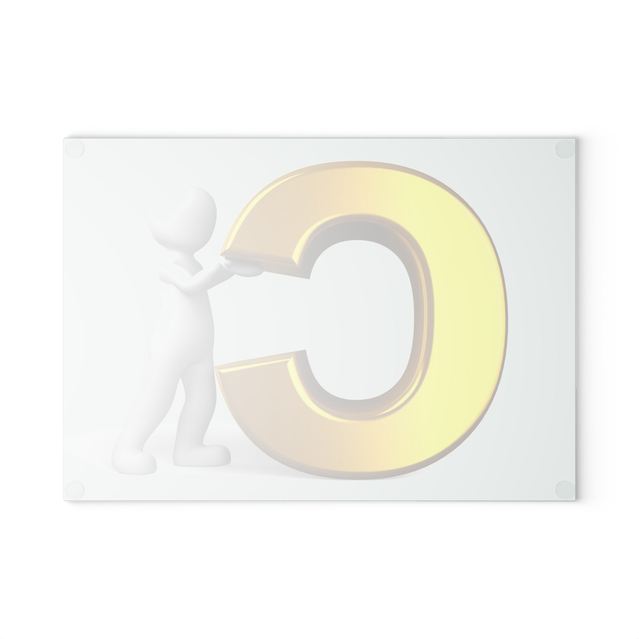 Gold Letter C with 3D Figure Glass Cutting Board | Monogram Initial Kitchen Decor