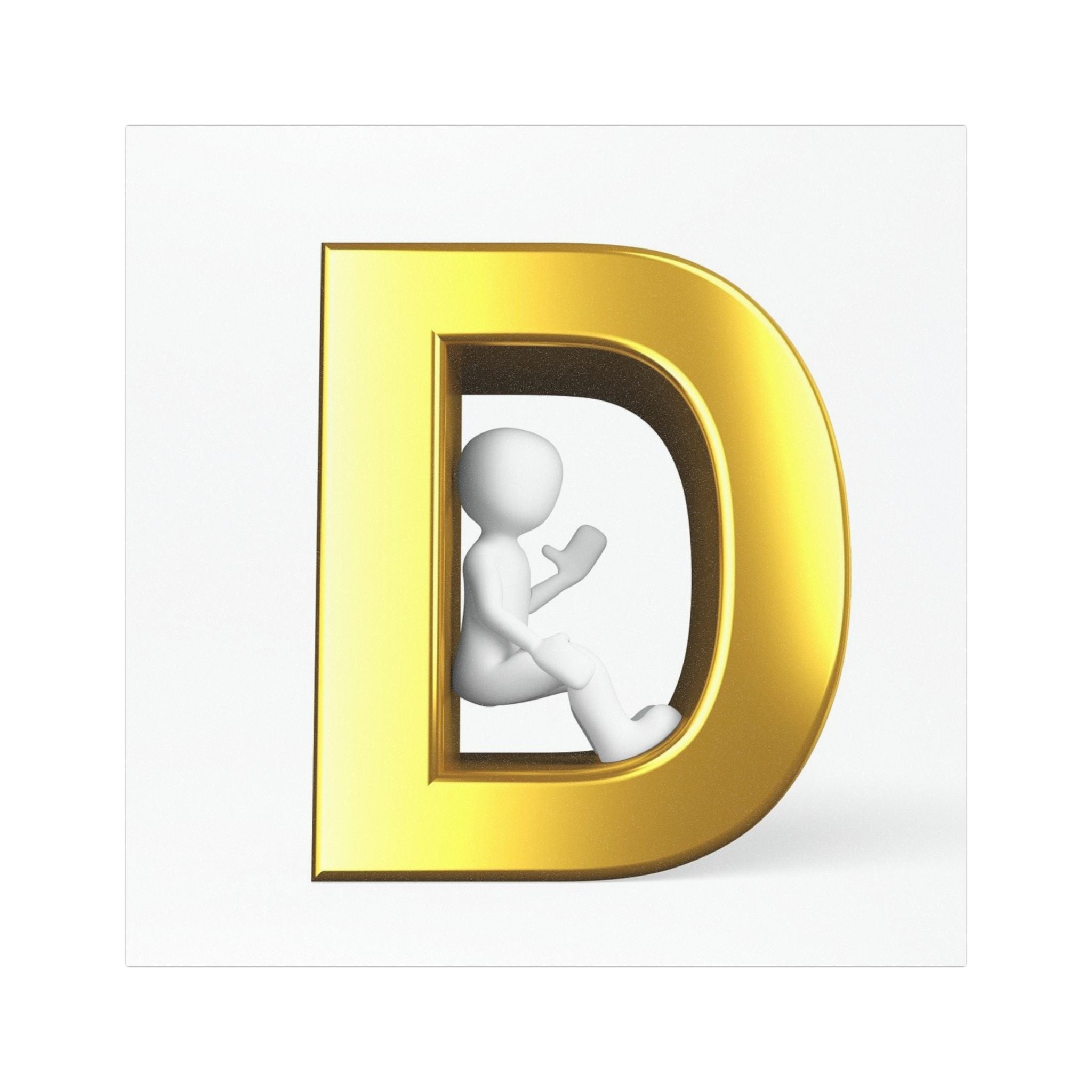 Gold Letter D with Sitting Figure car magnet | Monogram Initial Magnet