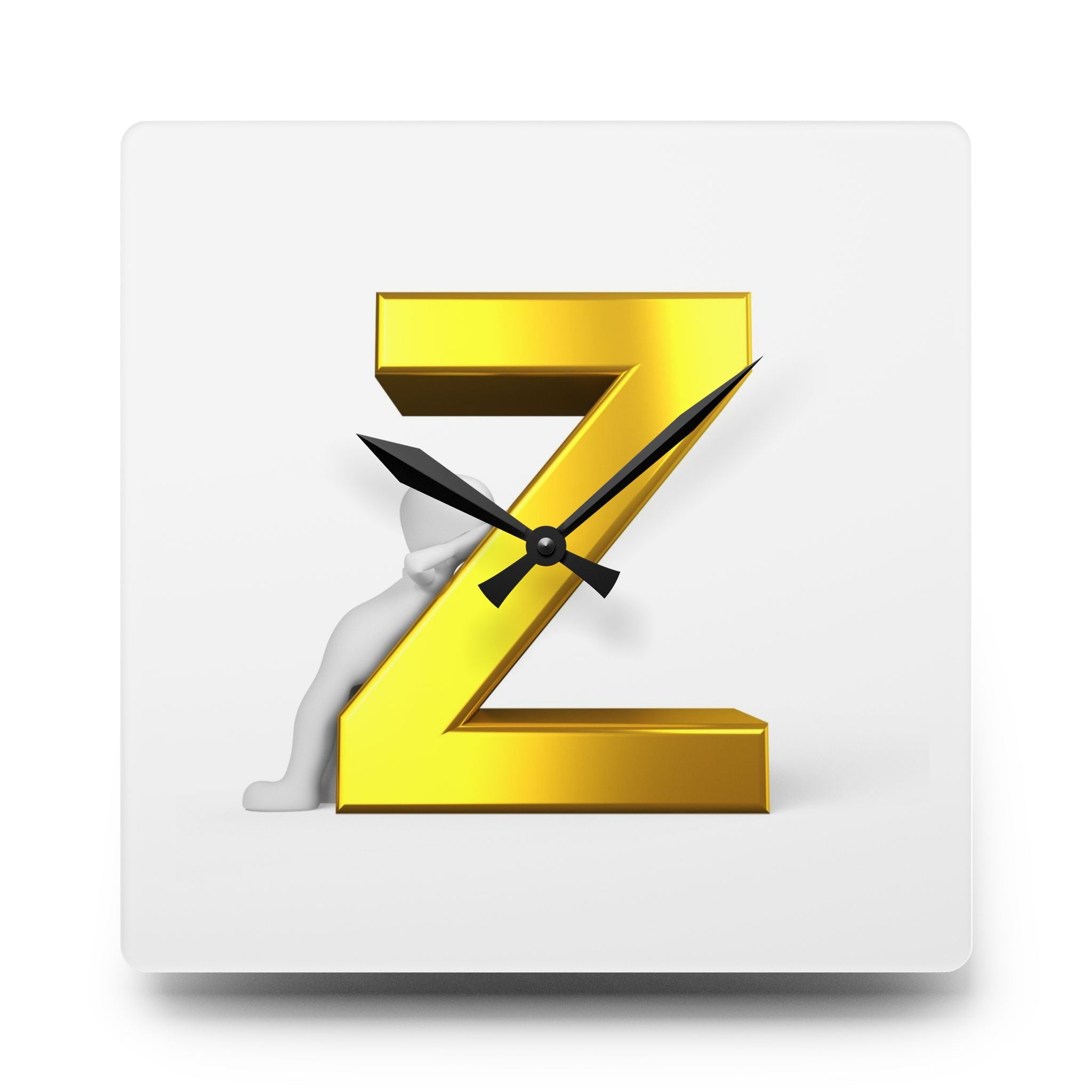 Horloge murale acrylique 3D dorée avec lettre Z | Décoration Initiale Monogramme