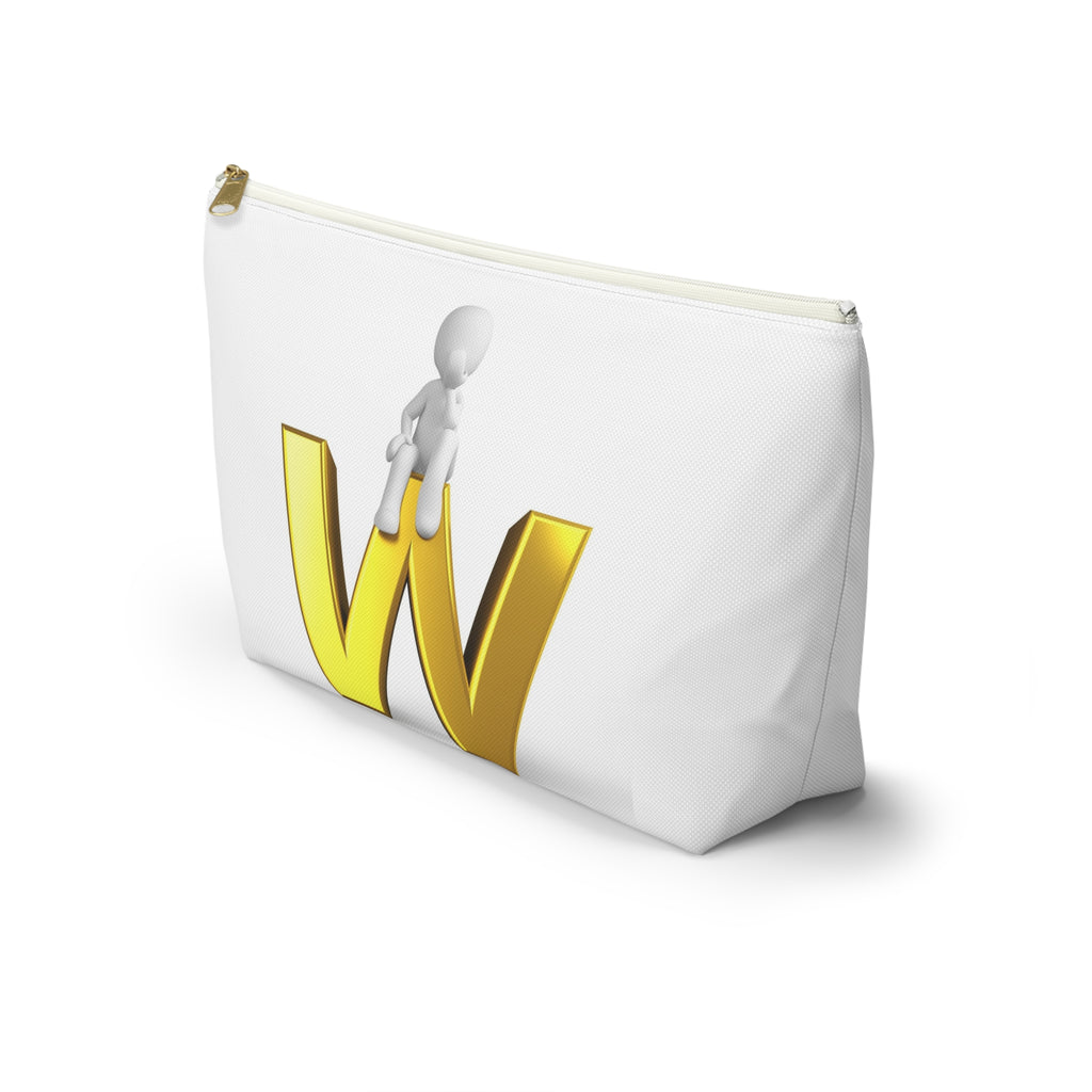 Gold Letter W with Sitting Figure Accessory Pouch | Initial Makeup Bag