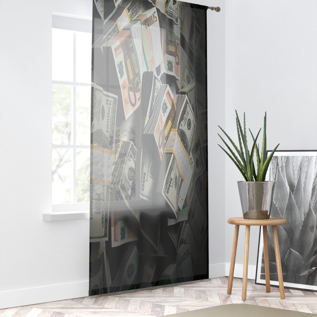 Falling Money Window Curtain | Cash Stack Curtain, Dollar Bill Sheer Panel