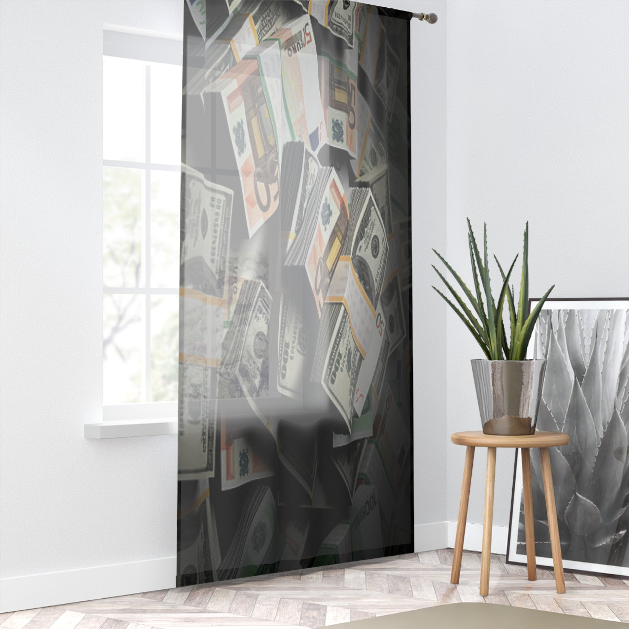 Falling Money Window Curtain | Cash Stack Curtain, Dollar Bill Sheer Panel