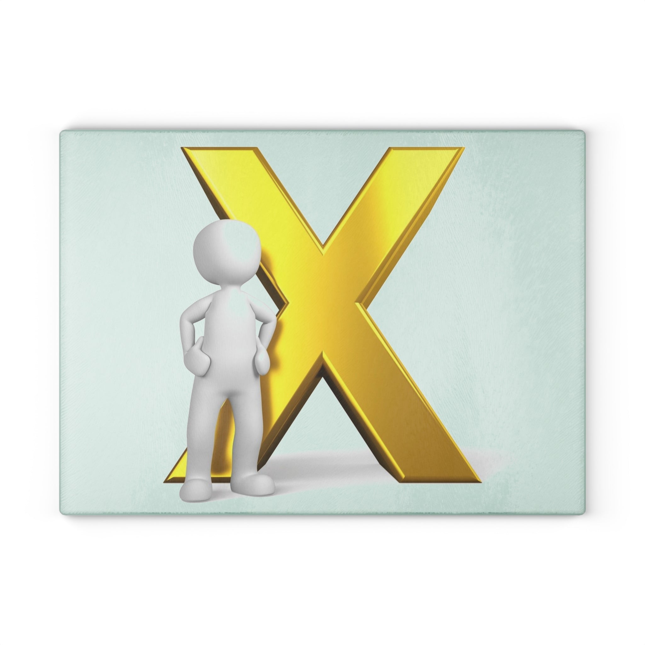 Gold X Initial with 3D Figure Glass Cutting Board | Personalized Letter Kitchen Decor