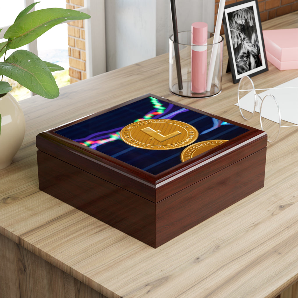 Litecoin Coin Graphic Jewelry Box | Crypto Coin Design, Trading Chart