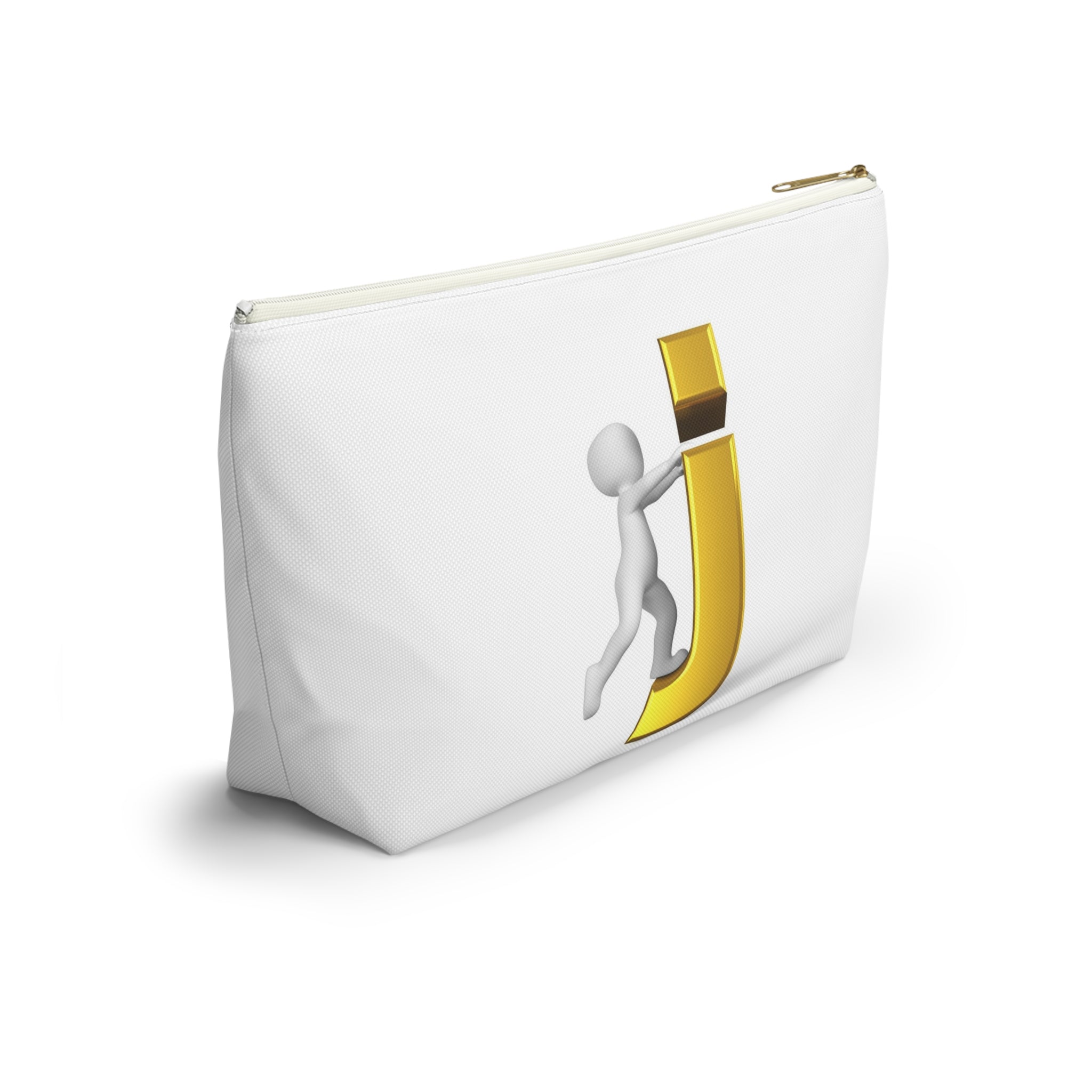 Stick Figure Pushing Gold Letter J Accessory Pouch