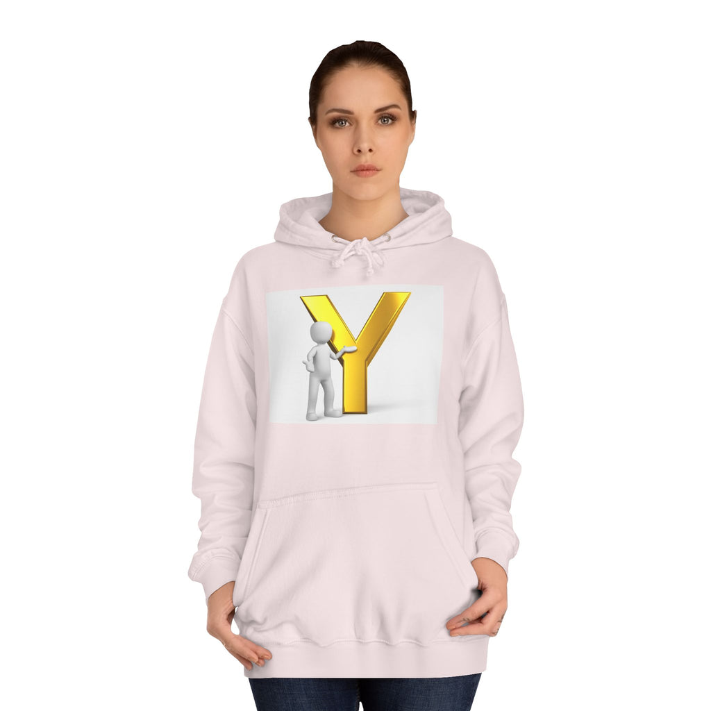 3D Gold Letter Y with Figure Hoodie | Initial Monogram Sweatshirt