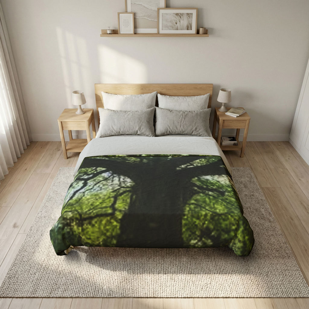 Sunlit Oak Tree Duvet Cover | Forest Canopy Nature Bedding