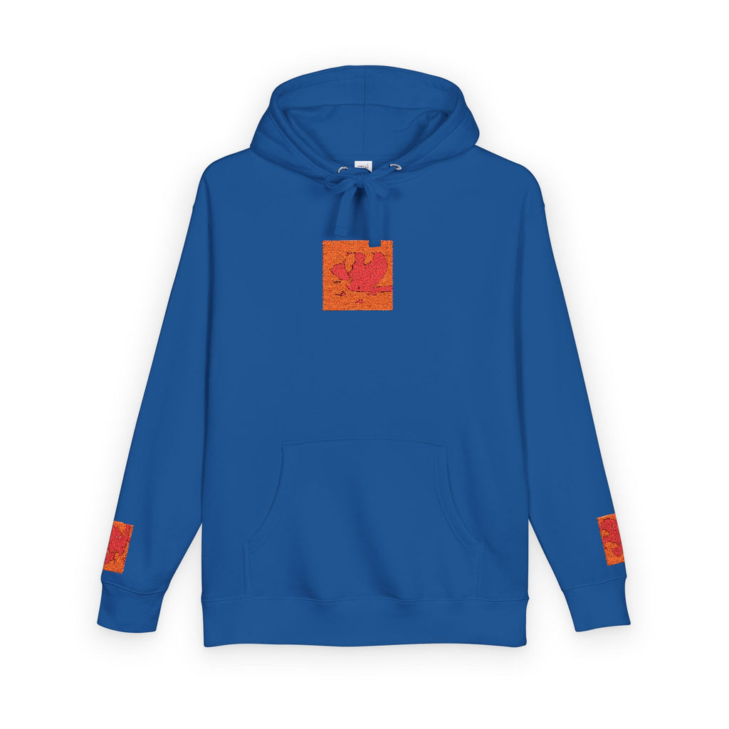 Orange Phoenix Pixel Art Hoodie | Square Chest & Sleeve Patch