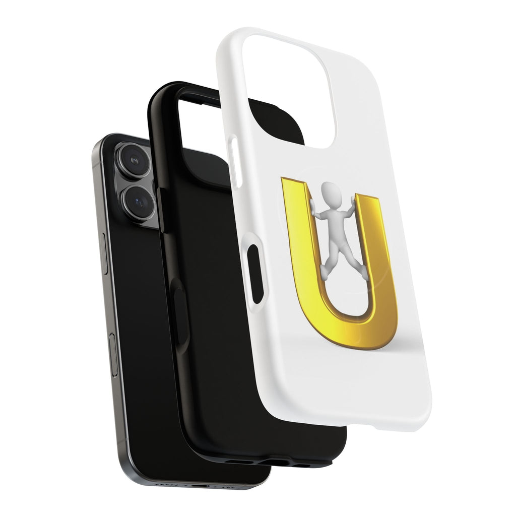 3D Gold U Letter with Stick Figure phone case | Tough Magnetic Case