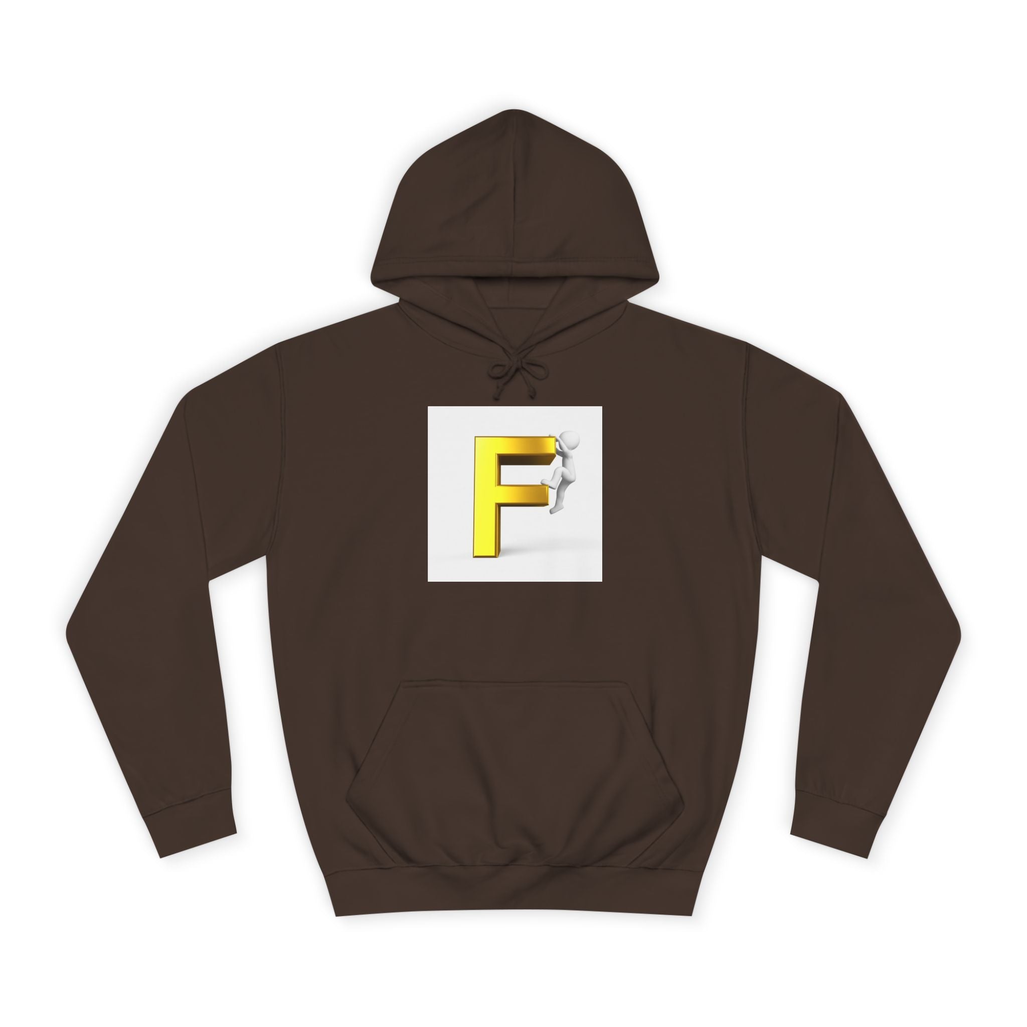 3D Gold Letter F Hoodie | Climbing Figurine Letterman Style