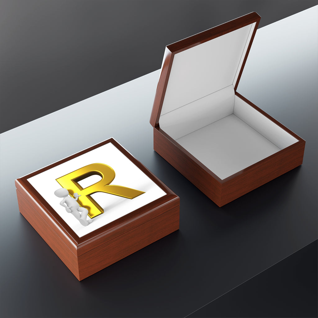 Gold Letter R Monogram Jewelry Box | Personalized Initial Keepsake