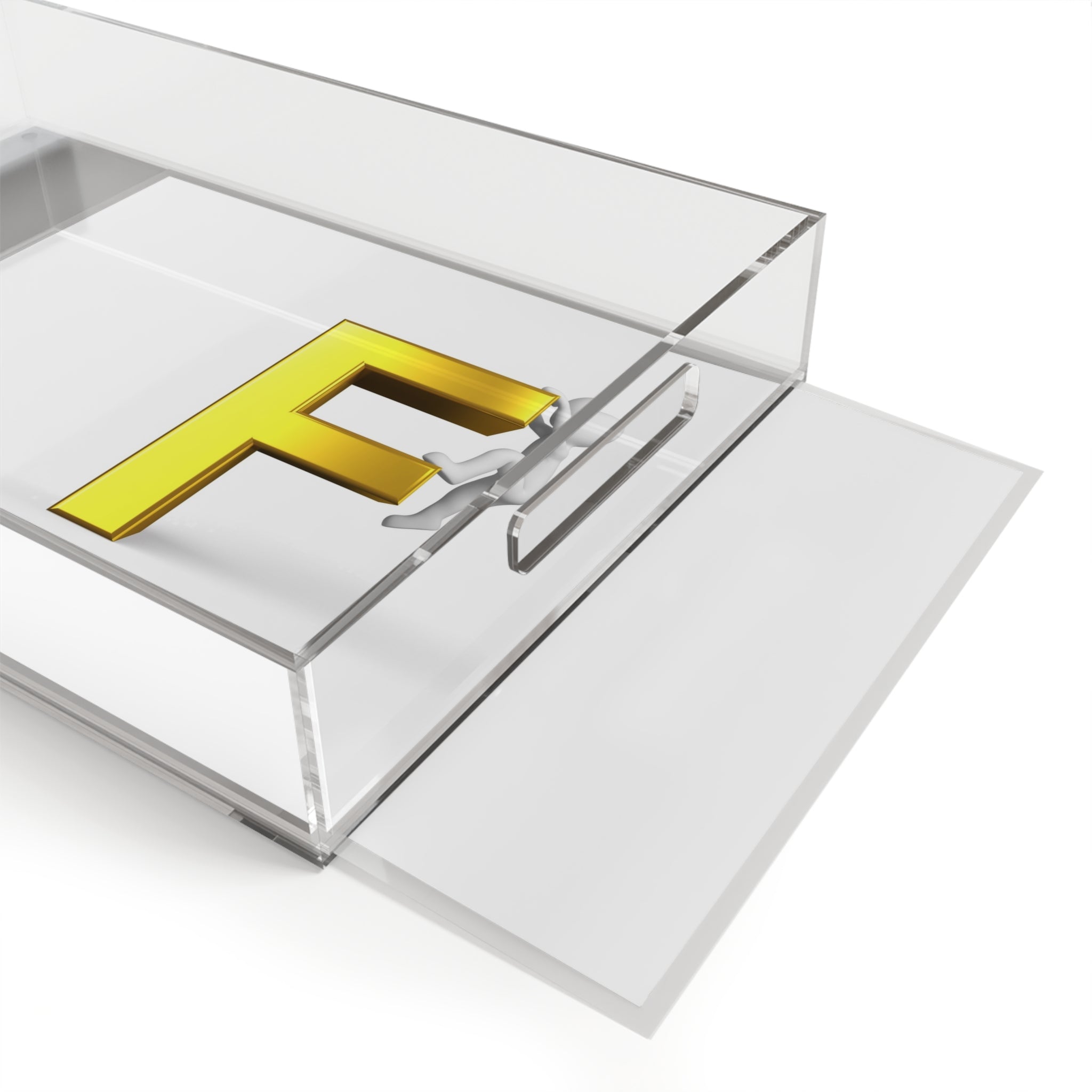 3D Figure Climbing Gold Letter F Acrylic Serving Tray | Monogram Initial Decor