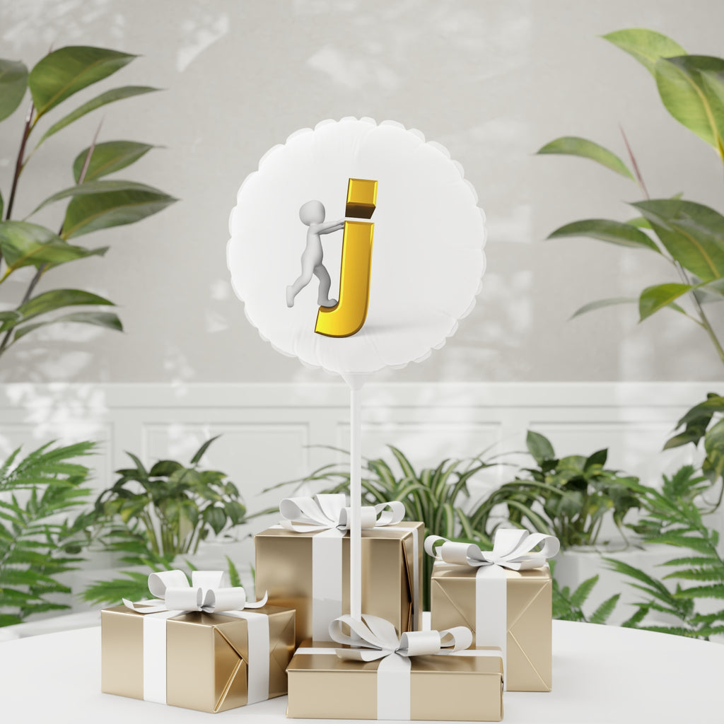 3D Stick Figure Pushing Gold Letter J Balloon