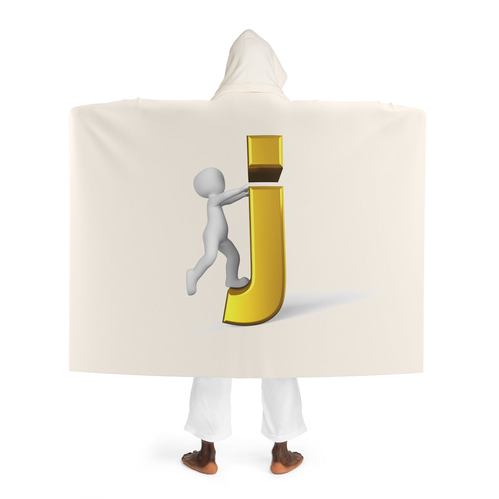 Cozy Hooded Sherpa Fleece Blanket | Gold Letter J With Figure