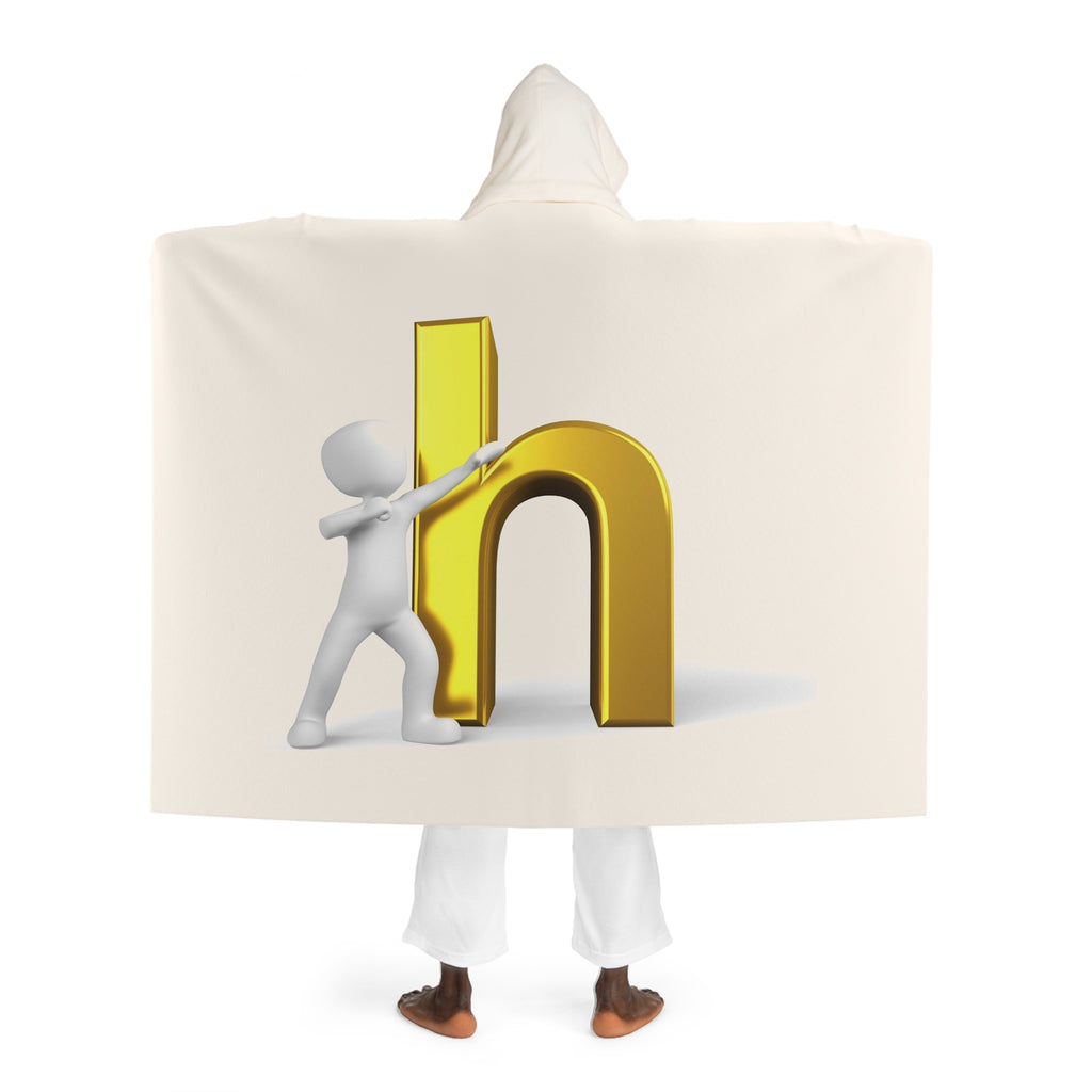 Cozy Hooded Sherpa Fleece Blanket | Gold Letter H With Figure Wearable Throw