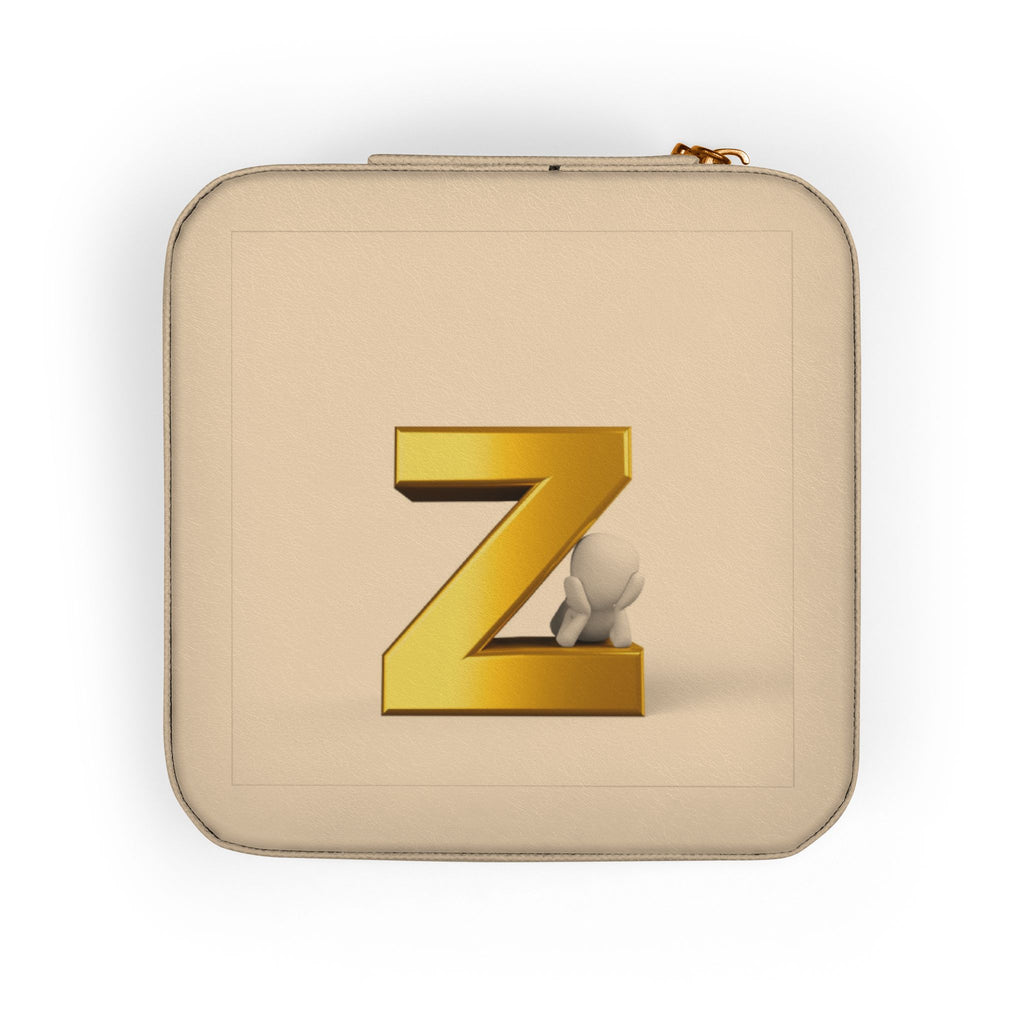 Gold Initial Z Jewelry Travel Case | Compact Pink Ring Earring Organizer