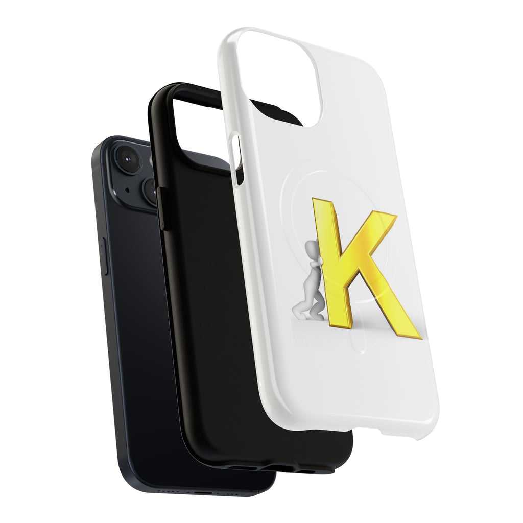 Yellow K Letter Phone Case | Tough Magnetic Case, Monogram Initial K