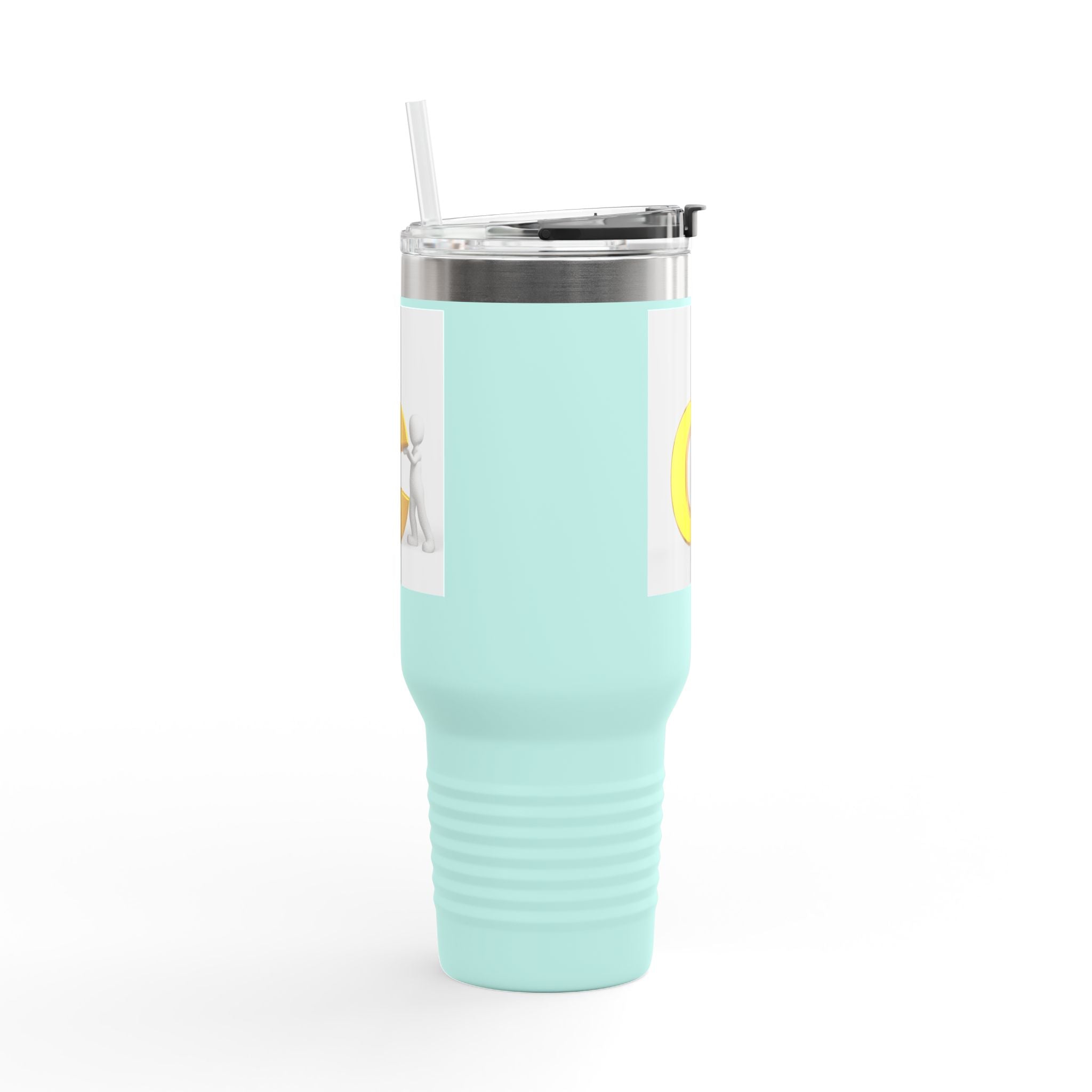 3D Character Leaning on Yellow Letter C Travel Mug | 40oz Insulated Tumbler
