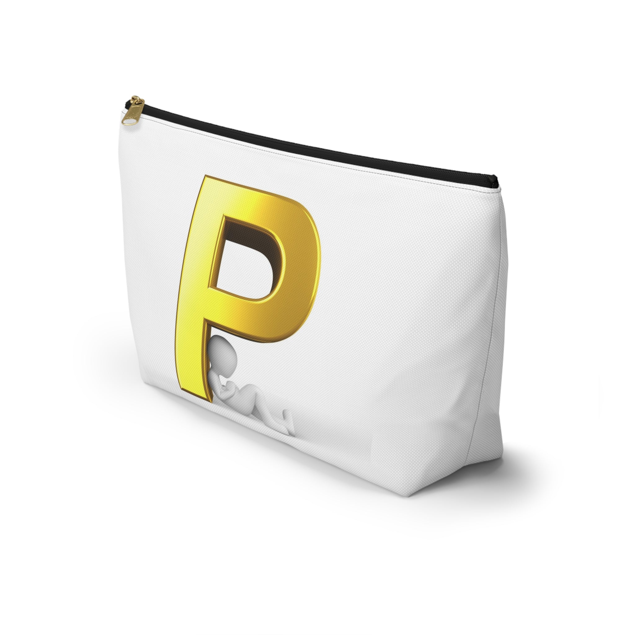 Gold Letter P monogram accessory pouch | T-bottom cosmetic bag