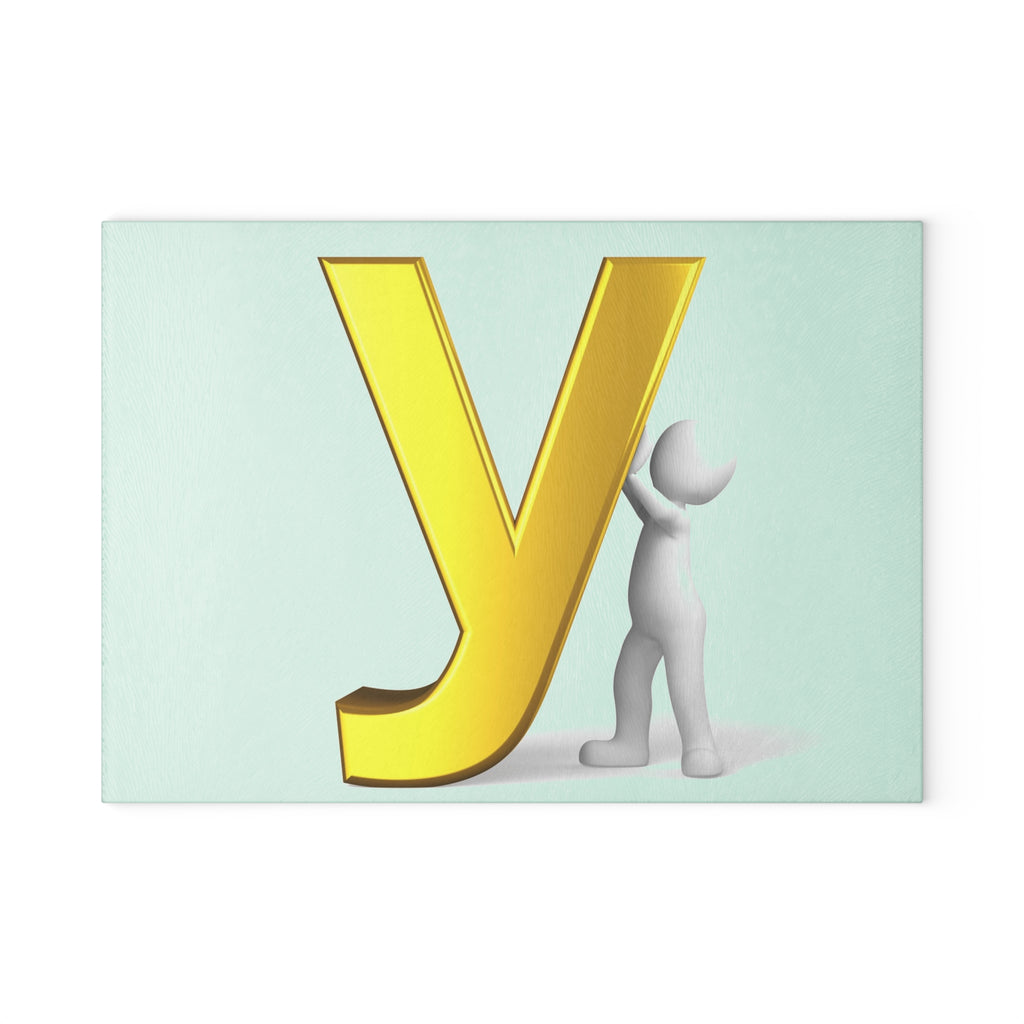 Yellow 3D Letter Y with Figure Glass Cutting Board | Alphabet Kitchen Décor