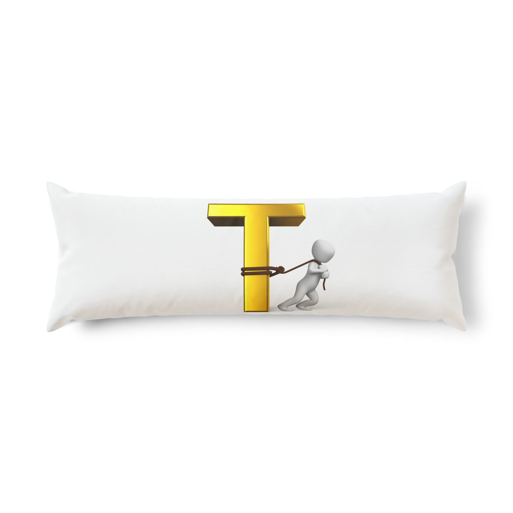 Oreiller de corps en forme de lettre T dorée, personnage 3D | Décoration initiale alphabétique