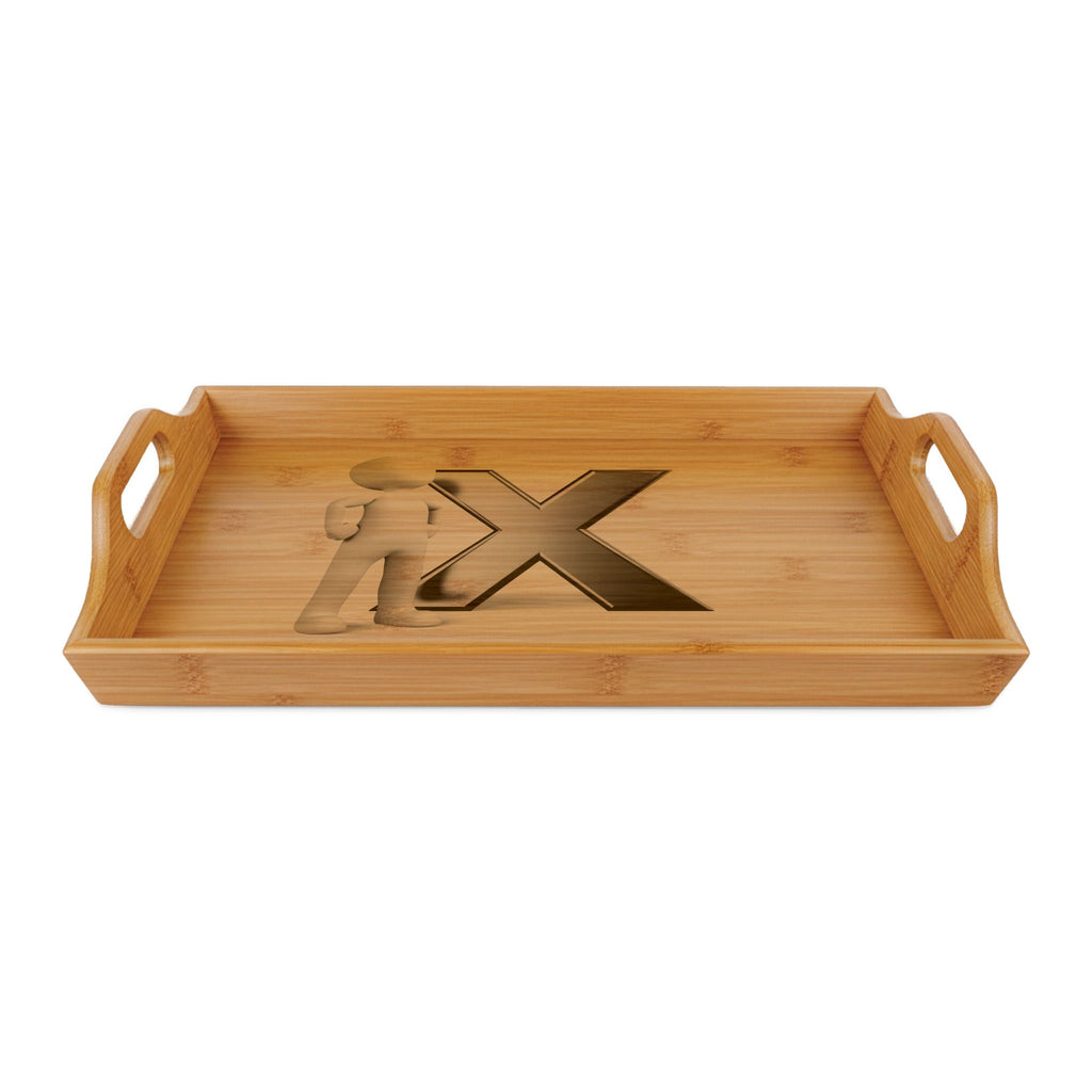 Engraved Stick Figure with X Bamboo Serving Tray | Personalized Serving Tray