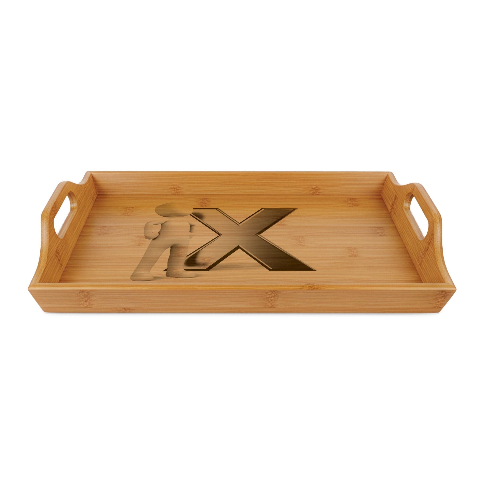Engraved Stick Figure with X Bamboo Serving Tray | Personalized Serving Tray