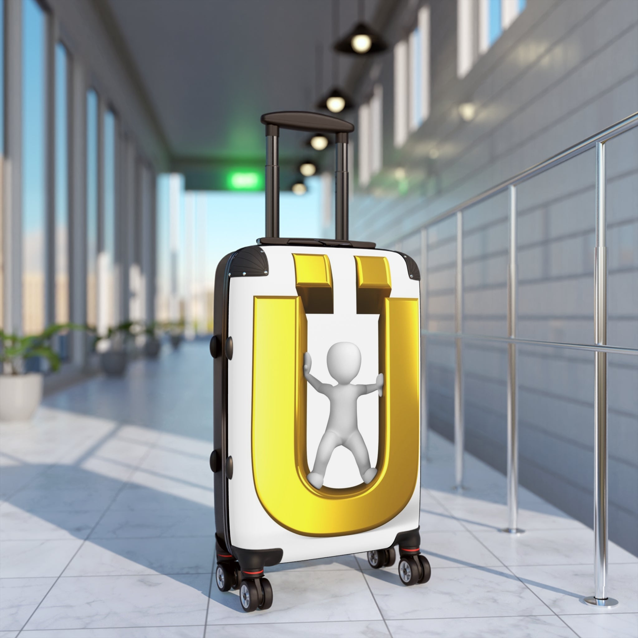 Gold Letter Ü with 3D Figure Suitcase | Monogram Luggage
