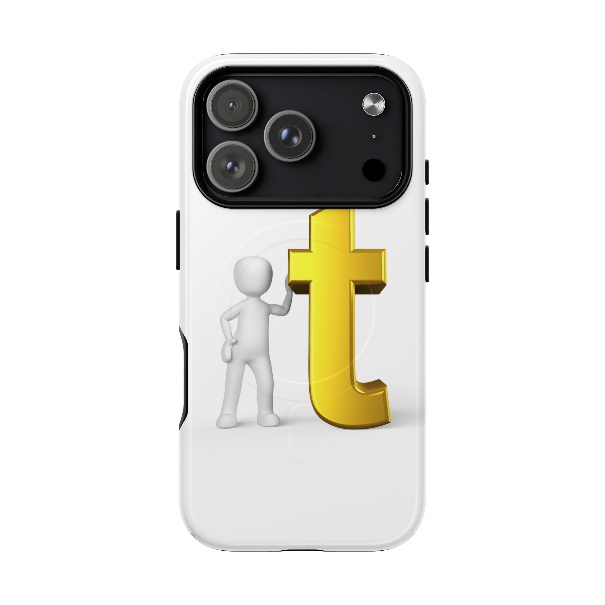 Coque de téléphone 3D Personnage appuyé sur une lettre T dorée | Coque magnétique robuste