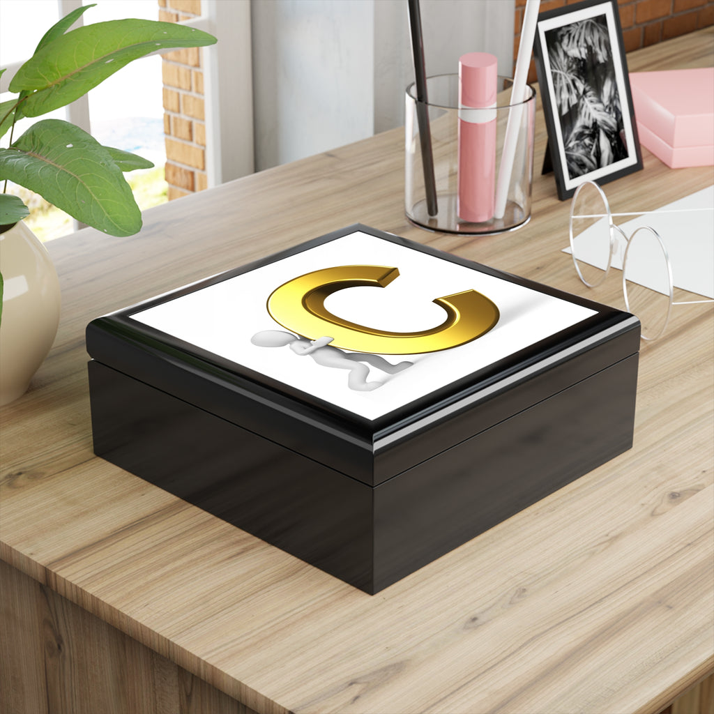 Gold Letter C Monogram Jewelry Box | Personalized Initial Keepsake