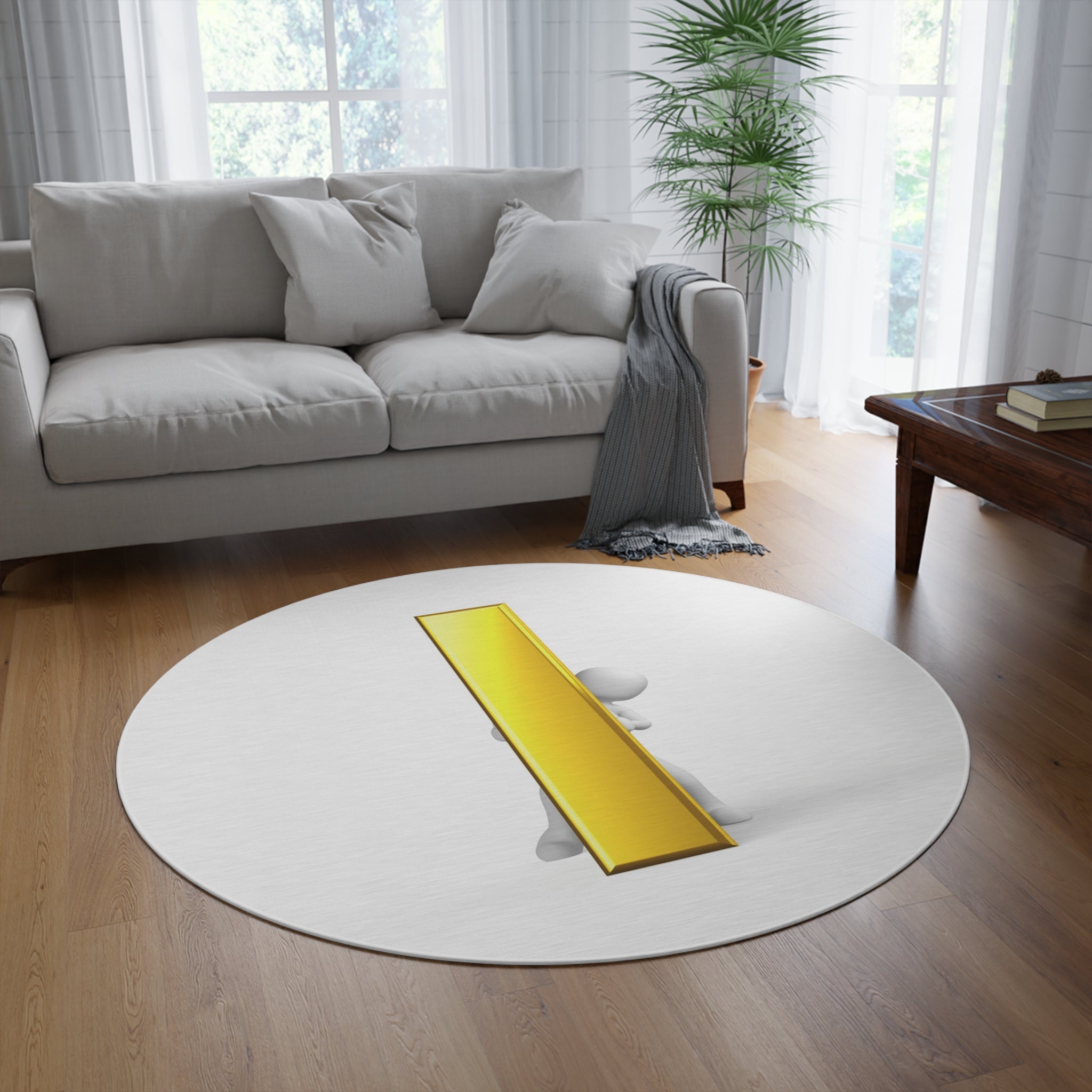 Gold Letter I monogram Round Rug | 3D character peek design